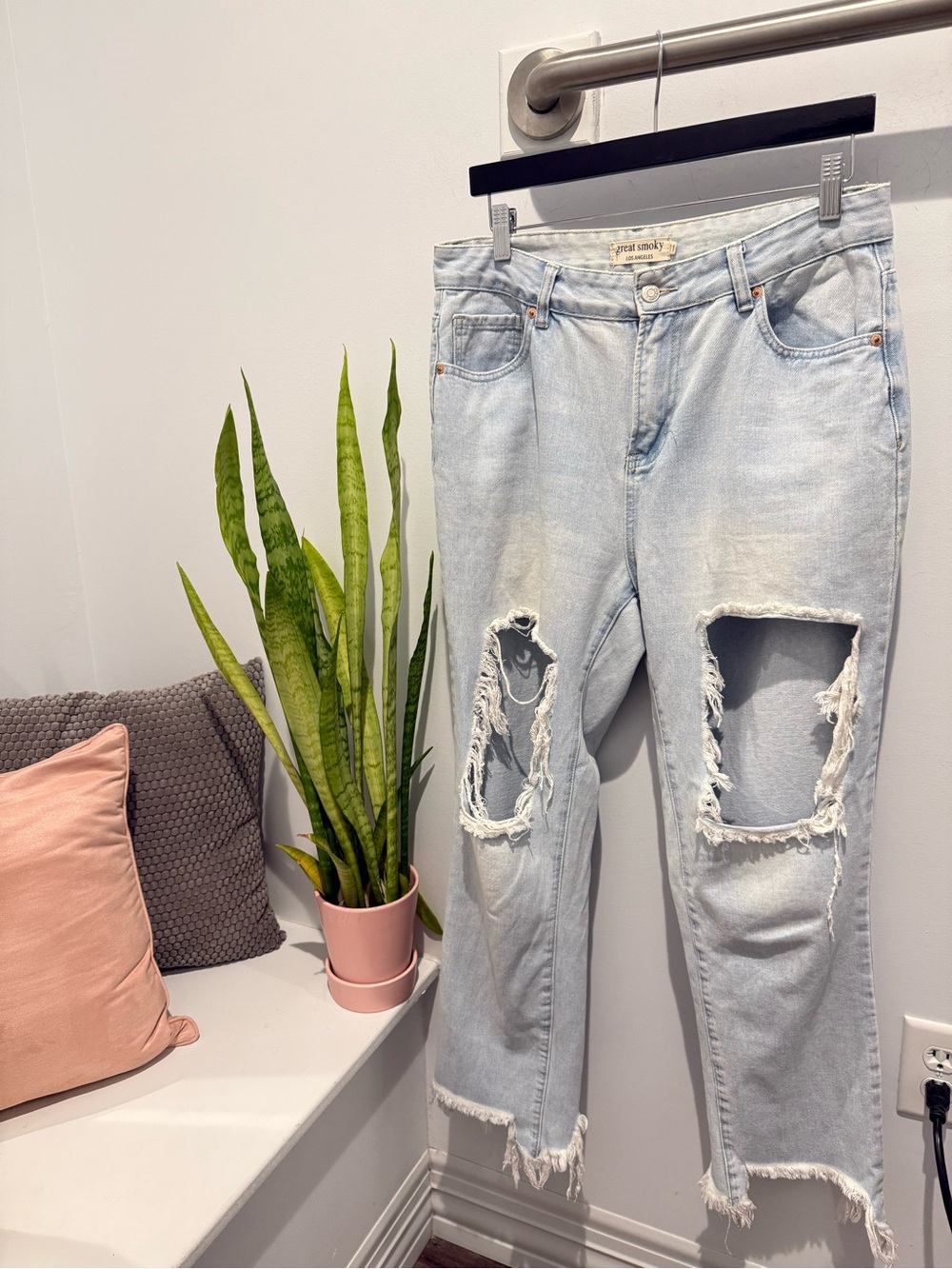 Light Blue Distressed Boyfriend Jeans